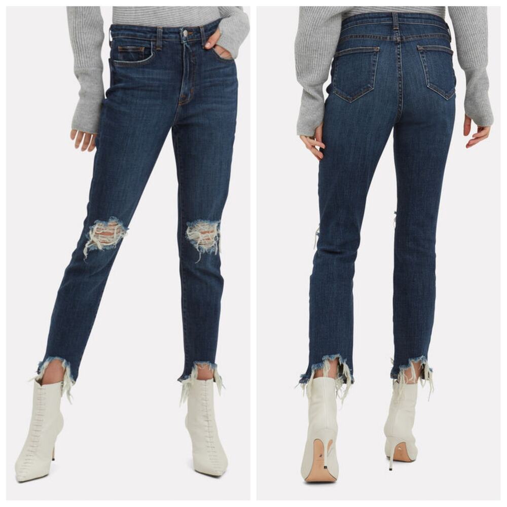 L'AGENCE Highline Distressed Skinny Jeans Size 24 High Rise Stretch Raw Hem Boho